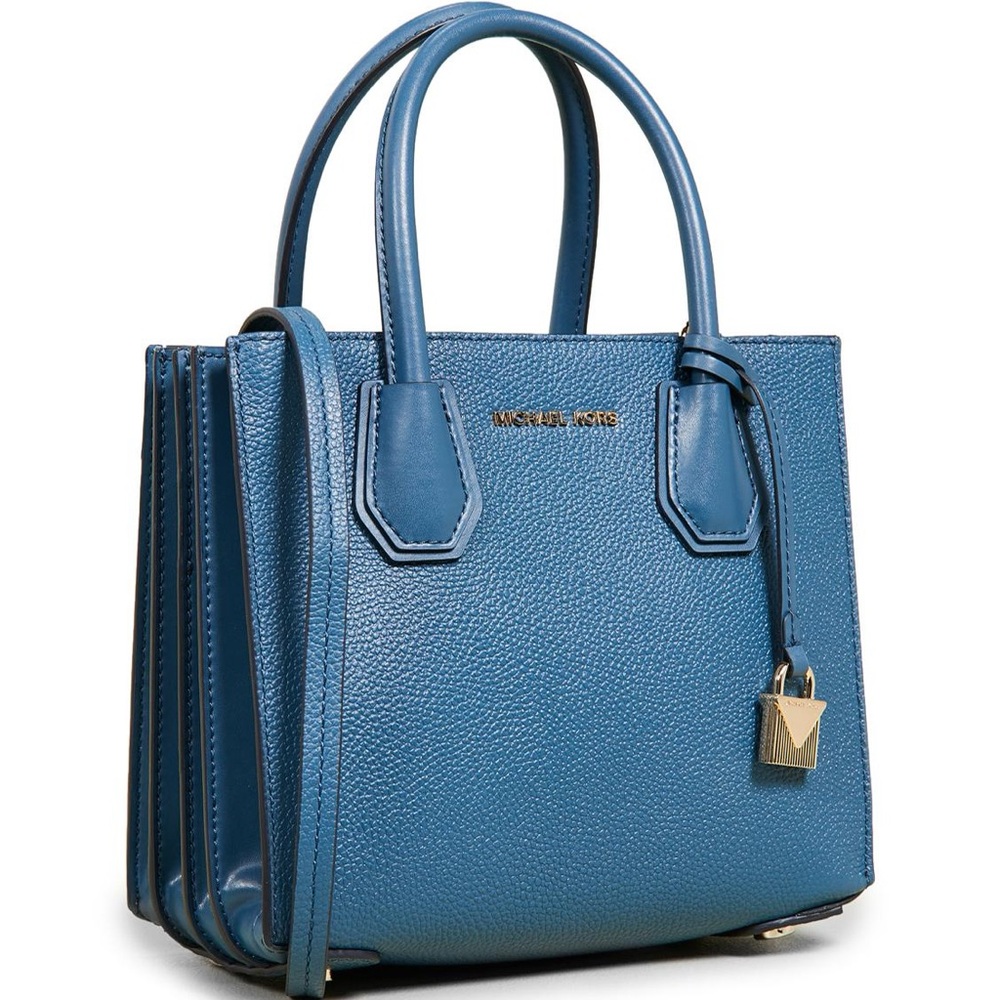 NWOT Michael Kors Mercer Medium Pebbled Leather Accordion Crossbody Bag in Blue